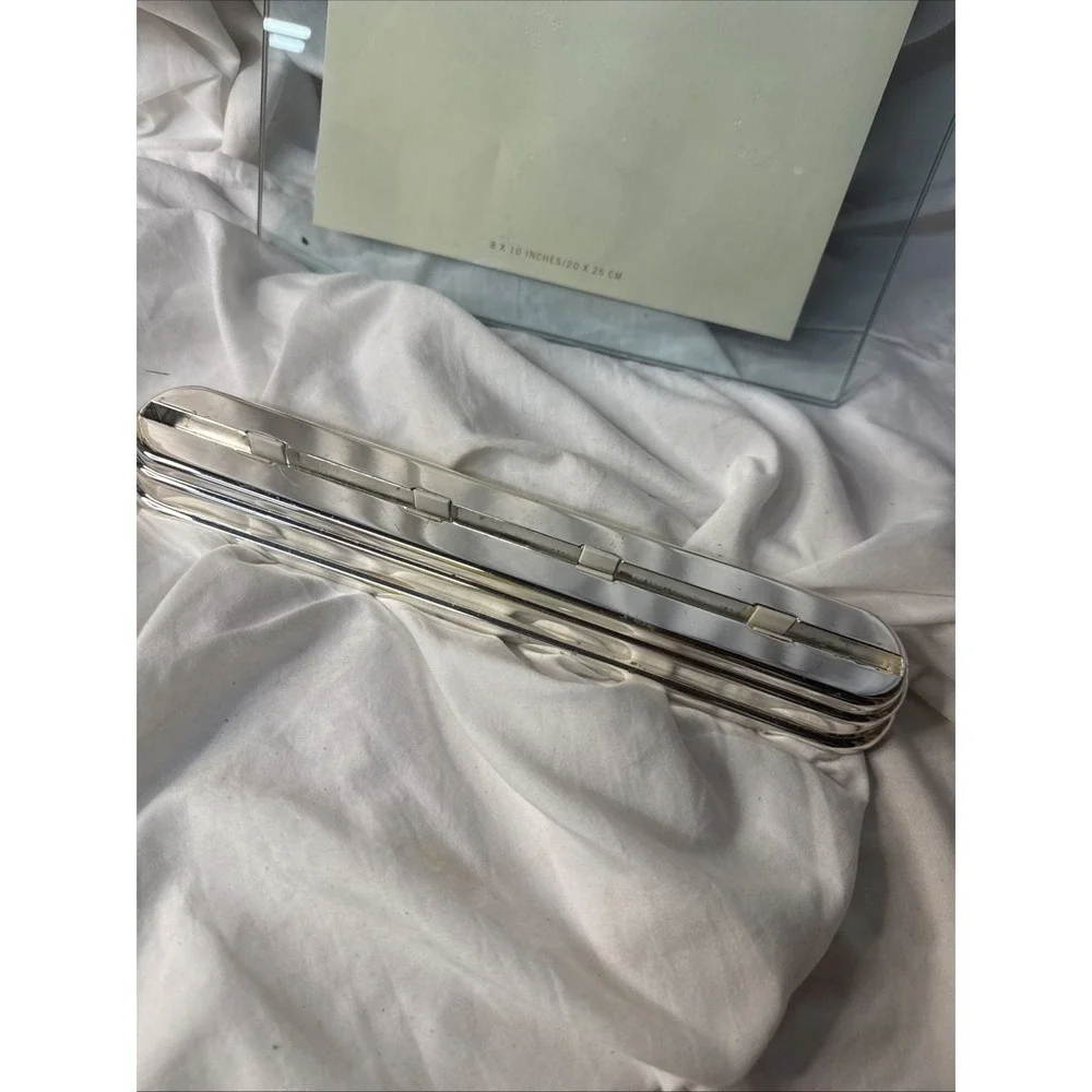 Y2K Pottery Barn Grace Table Floating Glass Picture Frame Chrome Weighted Stand